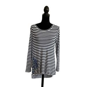 Soft Surroundings Amina Womans Small Blue Embroidered Floral High Low Tunic Top